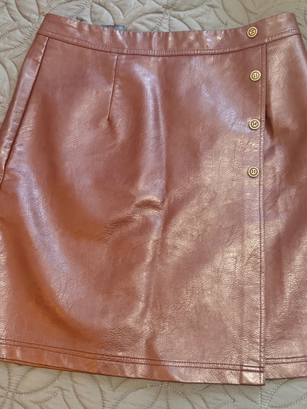 Women's Maroon Faux Leather Knee Length Skirt